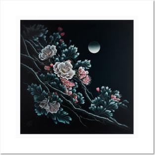 Cherry Blossom Flower at Night Posters and Art